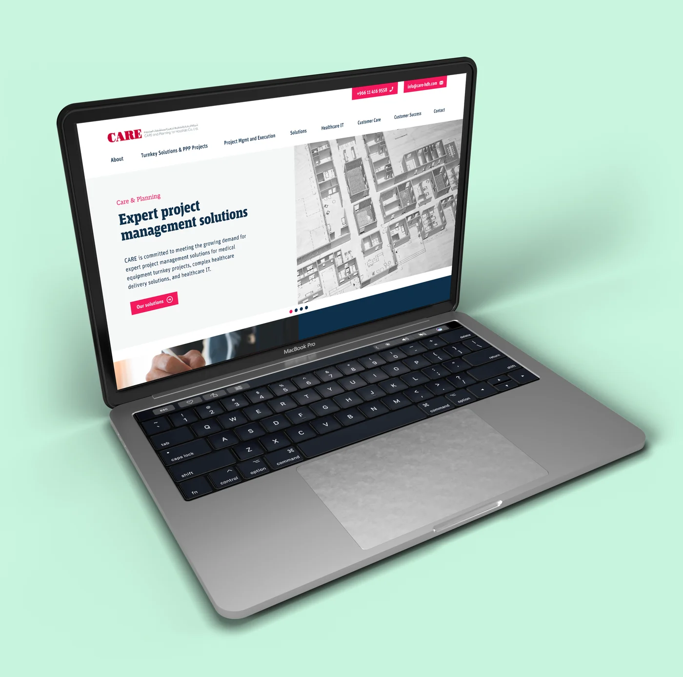 Medico’s homepage design for CARE, shown on a laptop