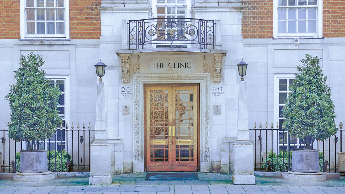 The entrance to The London Clinic at 20 Devonshire Place, London